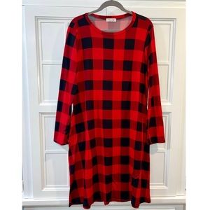 New Cream n Sugar Red & Black Plaid Buffalo Check Tunic Dress 1X